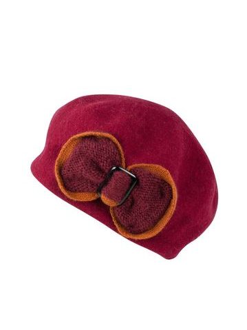 Vlněný baret s krásnou mašlí tmavě růžový