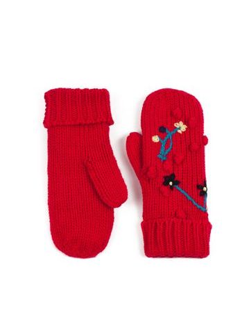 Červené rukavice s výšivkou