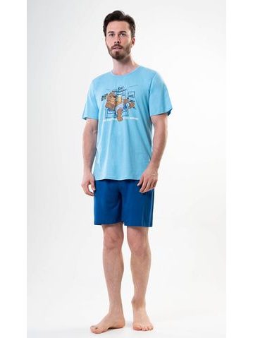 Pánské pyžamo šortky Boss - světle tyrkysová