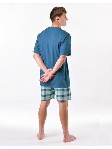 Pánské pyžamo krátké, šité, s potiskem 79188 - měsíc aqua