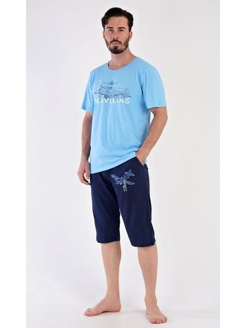Pánské pyžamo bermudy Letadlo - světle modrá