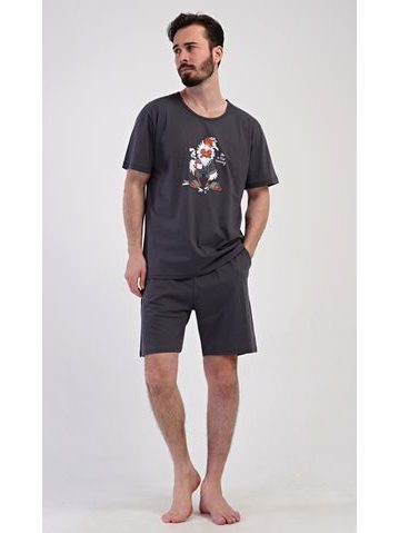 Pánské pyžamo šortky Ranní káva - tmavě šedá