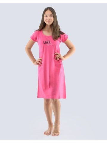 GINA dětské Košilka noční dívčí krátký rukáv, šité, s potiskem 29002P - purpurová tm. šedá