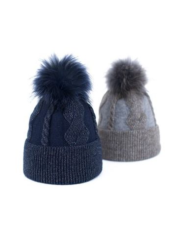 Čepice s fluffy bambulí modrá