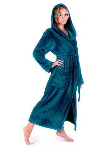 Unisex dlouhý hřejivý župan s kapucí SIENA petrolejová