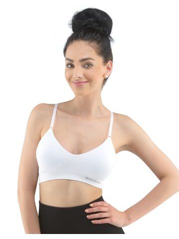 Dámská podprsenka sportovní s vycpávkami, bez kostice, bezešvé, jednobarevné Eco Bamboo 07020P - bílá