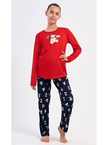 Dětské pyžamo dlouhé Méďa se šálou - červená