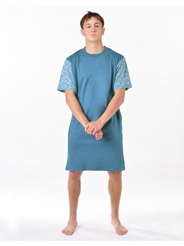Pánská košile noční krátký rukáv, šité, s potiskem 79202 - měsíc dunaj