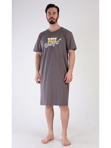 Pánská noční košile s krátkým rukávem Beer weekend - tmavě šedá