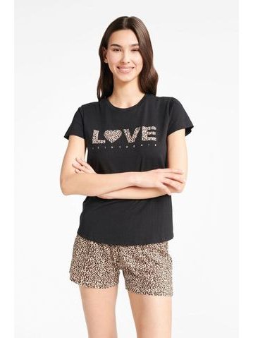 Dámské pyžamo Boutique černé s leopardím vzorem