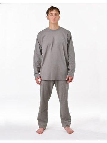 Pánské pyžamo dlouhé, šité, s potiskem 79195 - šedá peprmint