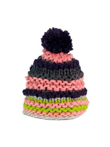 Růžovo-fialová pruhovaná zimní čepice