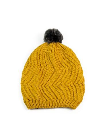 Čepice s kožíškovou bambulí žlutá