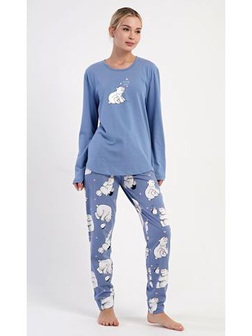 Dámské dlouhé teplé pyžamo FLORA vínový tisk na bílé