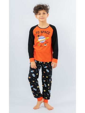 Dětské pyžamo dlouhé Vesmír - oranžová