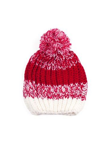 Dvoubarevná čepice s bambulí červená