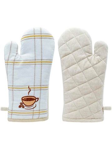 Chňapka s magnetem, 18 x 32 cm, Béžové káro, výšivka Káva