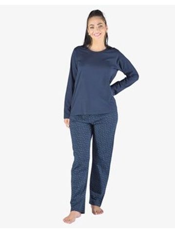 Dámské pyžamo dlouhé dámské, šité, s potiskem Pyžama 2023 19153P - lékořice aqua