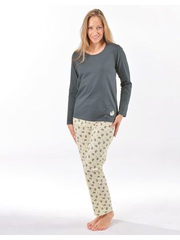 Dámské pyžamo dlouhé, šité, s potiskem 19169 - tm. šedá žlutobílá