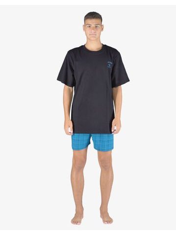 Pánské pyžamo krátké pánské, šité, s potiskem Pyžama 2023 79148P - černá petrolejová