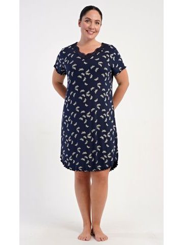 Dámská noční košile s krátkým rukávem Butterflies - tmavě modrá