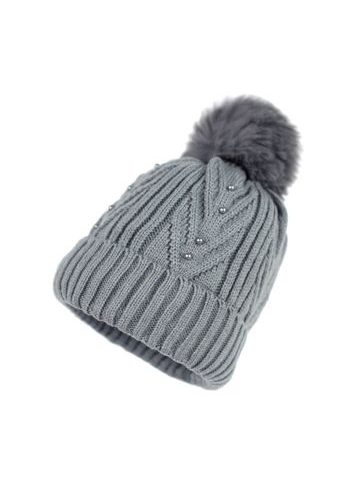Zimní čepice s bambulí tmavě šedá