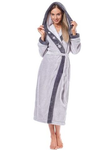 Dámský huňatý župan Flower šedý dlouhý