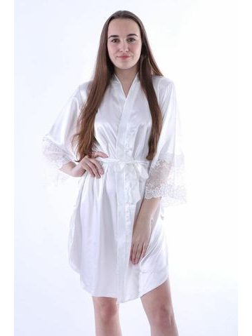 Saténový dámský župan Marbella bílý s krajkou