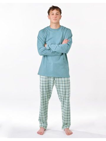 Pánské pyžamo dlouhé, šité, s potiskem 79189 - měsíc aqua