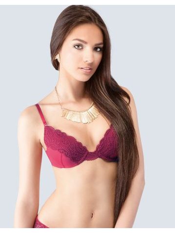 Dámská podprsenka push-up, šité, s krajkou, jednobarevné La Femme 17004P - martini