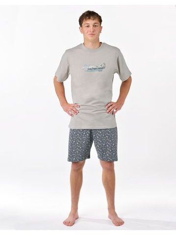 Pánské pyžamo krátké, šité, s potiskem 79190 - sv. šedá tm. šedá