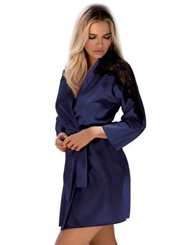 Dámský saténový župan Marion tmavě modrý