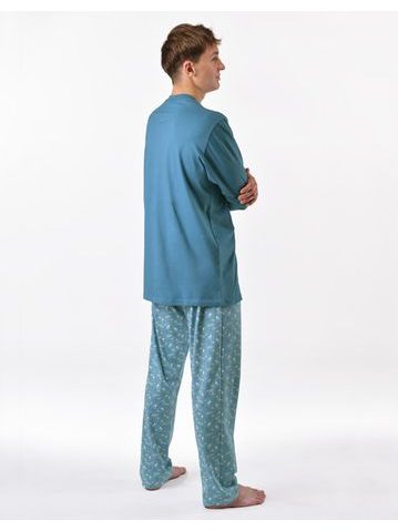 Pánské pyžamo krátké, šité, s potiskem 79188 - měsíc aqua