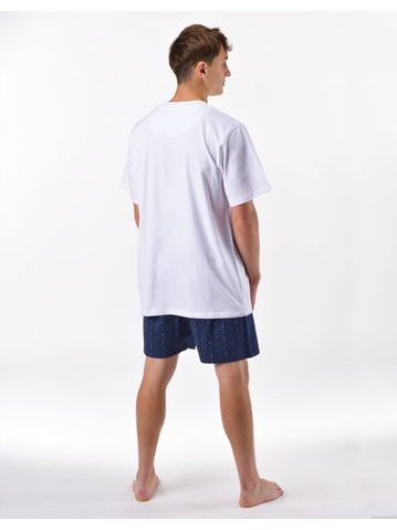 Pánské pyžamo krátké, šité, s potiskem 79188 - měsíc aqua