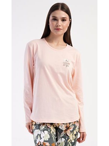 Dámské dlouhé teplé pyžamo FLORA vínový tisk na bílé