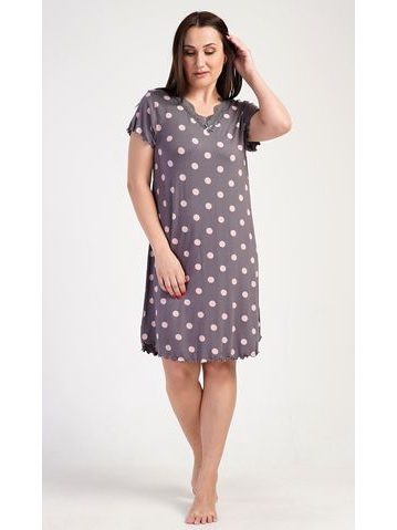 Dámská noční košile s krátkým rukávem Puntík - tmavě šedá