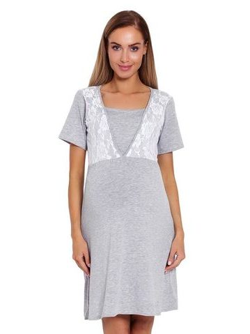 Mateřská noční košile Lilia šedá s krajkou