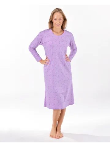 Dámská košilka noční dlouhý rukáv, šité, s potiskem 19173 - sacharóza levandulová