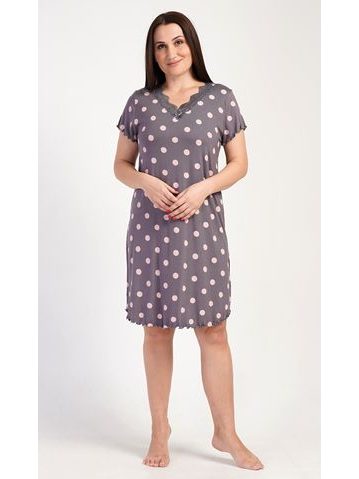 Dámská noční košile s krátkým rukávem Puntík - tmavě šedá