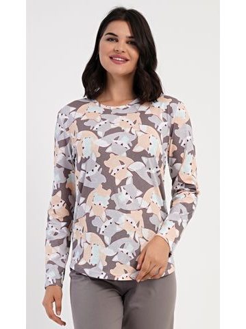 Dámské dlouhé teplé pyžamo FLORA vínový tisk na bílé