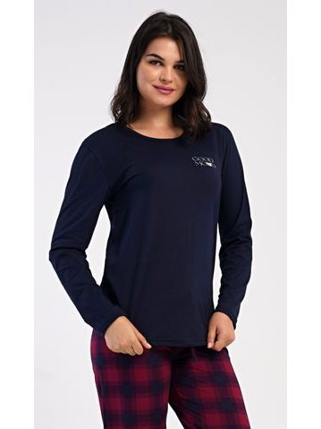 Dámské dlouhé teplé pyžamo FLORA vínový tisk na bílé