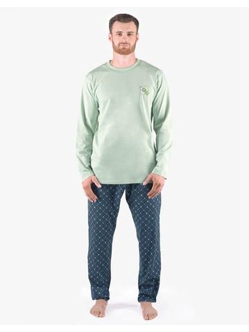 Pánské pyžamo dlouhé pánské, šité, s potiskem Pyžama 2024 79171P - šedozelená petrolejová