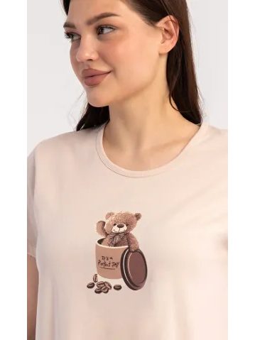 Dámské domácí šaty s krátkým rukávem Méďa Coffee - smetanová
