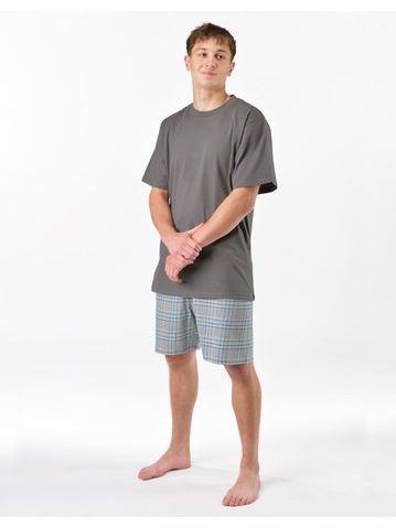 Pánské pyžamo krátké, šité, s potiskem 79192 - šedá sv. šedá