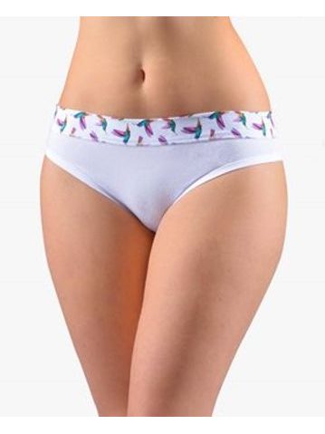 Dámské kalhotky bokové se širokým bokem, širší bok, šité, s potiskem Disco XVII 16172P - bílá fialová