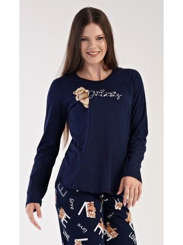 Dámské pyžamo dlouhé Love - tmavě modrá