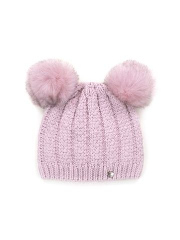 Růžová čepice s dvěma bambulemi