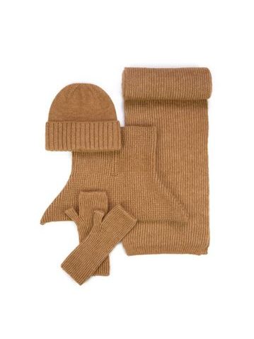 Čepice, rukavice, šála a bolero s rolákem - světlehnědý