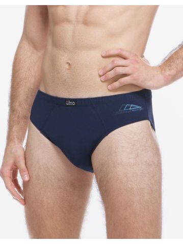 Pánské slipy s úzkým bokem, úzký bok, šité, s potiskem - lékořice azurová