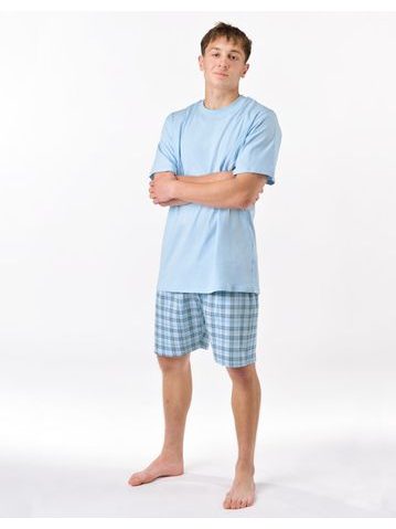 Pánské pyžamo krátké , šité, s potiskem 79188 - pomnenková bílá